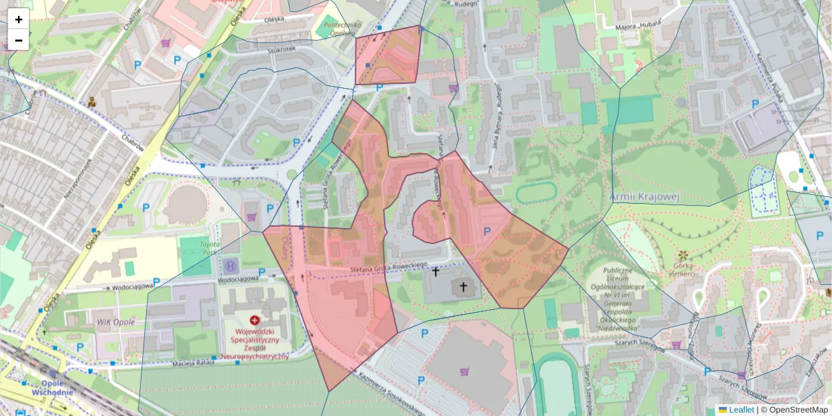 Szczegółowa mapa kodu pocztowego 45-268 z granicami, sąsiednimi kodami pocztowymi i urzędami pocztowymi