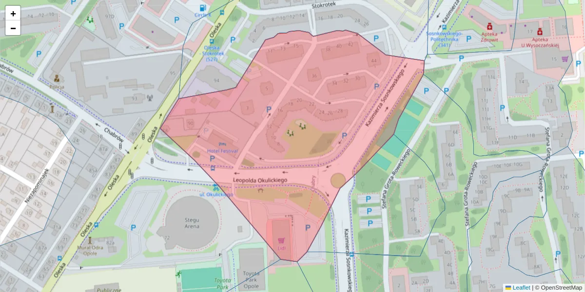 Szczegółowa mapa kodu pocztowego 45-269 z granicami, sąsiednimi kodami pocztowymi i urzędami pocztowymi