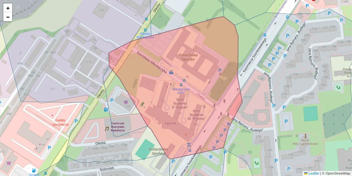 Szczegółowa mapa kodu pocztowego 45-271 z granicami, sąsiednimi kodami pocztowymi i urzędami pocztowymi