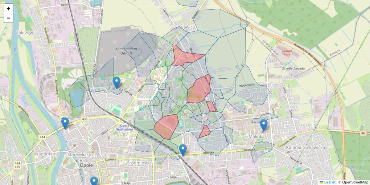 Szczegółowa mapa kodu pocztowego 45-273 z granicami, sąsiednimi kodami pocztowymi i urzędami pocztowymi