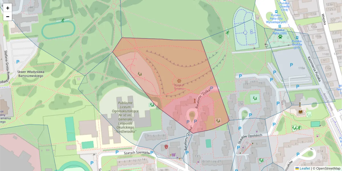 Szczegółowa mapa kodu pocztowego 45-282 z granicami, sąsiednimi kodami pocztowymi i urzędami pocztowymi