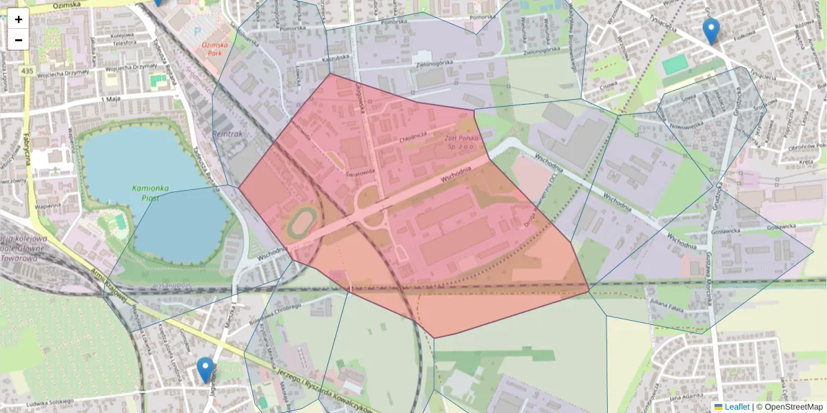 Szczegółowa mapa kodu pocztowego 45-315 z granicami, sąsiednimi kodami pocztowymi i urzędami pocztowymi