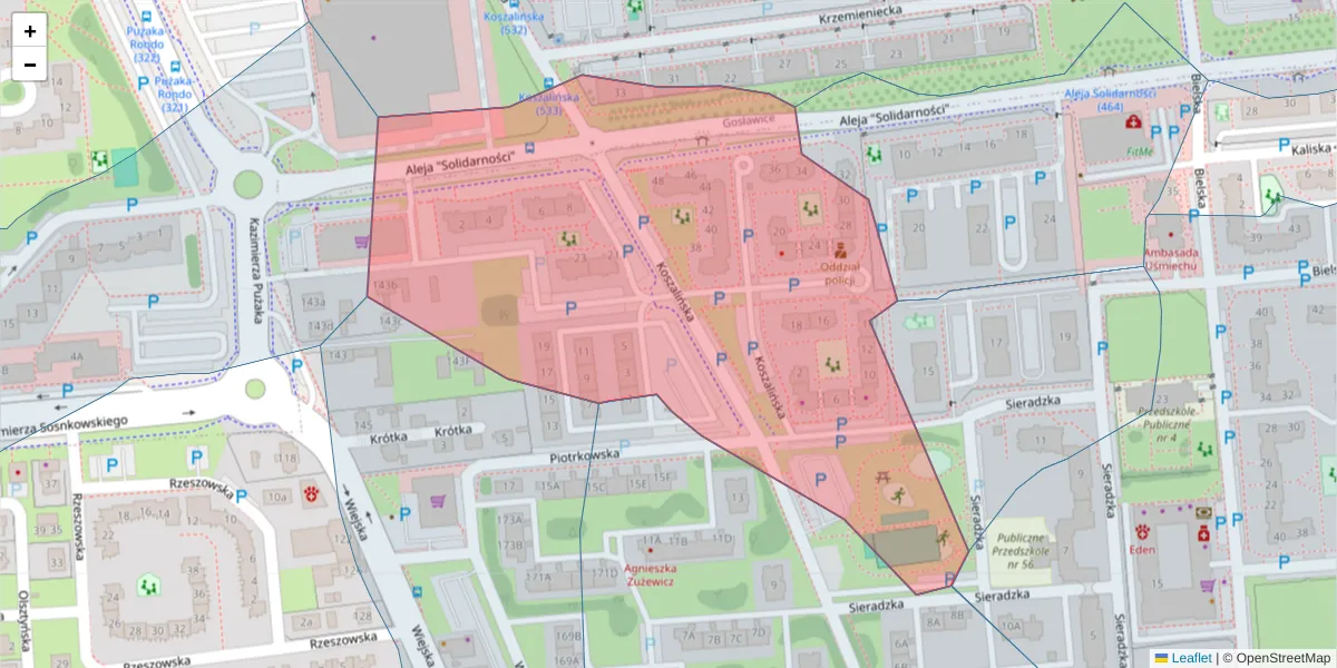 Szczegółowa mapa kodu pocztowego 45-317 z granicami, sąsiednimi kodami pocztowymi i urzędami pocztowymi