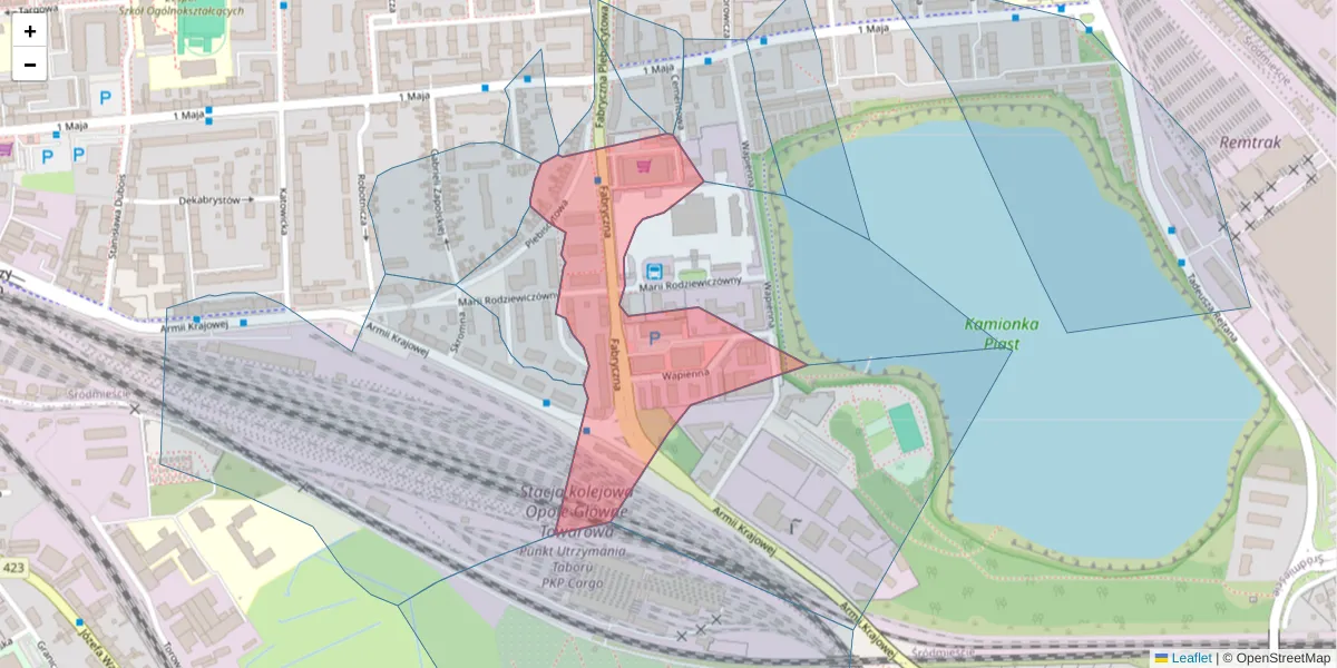 Szczegółowa mapa kodu pocztowego 45-349 z granicami, sąsiednimi kodami pocztowymi i urzędami pocztowymi