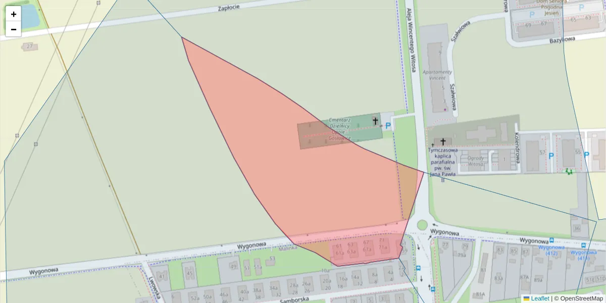 Szczegółowa mapa kodu pocztowego 45-402 z granicami, sąsiednimi kodami pocztowymi i urzędami pocztowymi