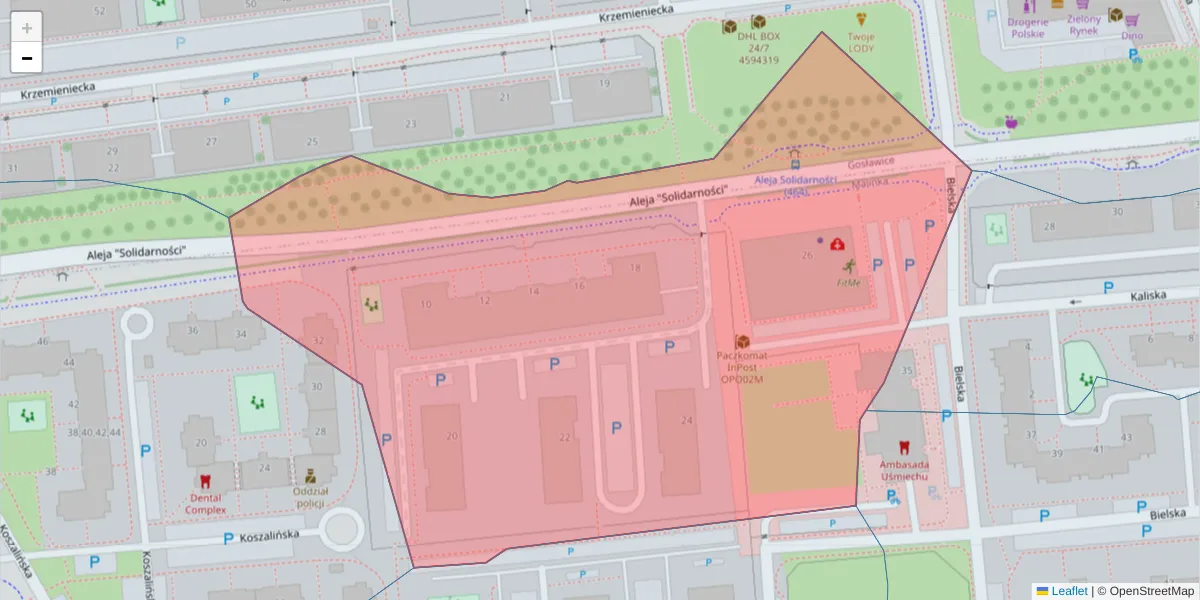 Szczegółowa mapa kodu pocztowego 45-404 z granicami, sąsiednimi kodami pocztowymi i urzędami pocztowymi