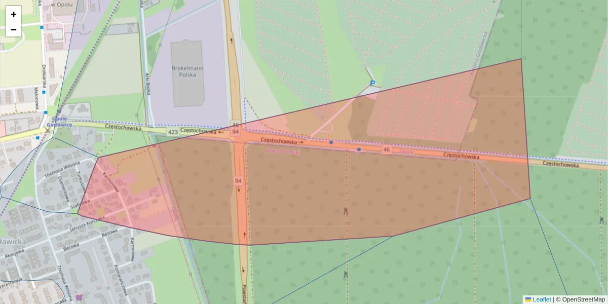 Szczegółowa mapa kodu pocztowego 45-420 z granicami, sąsiednimi kodami pocztowymi i urzędami pocztowymi