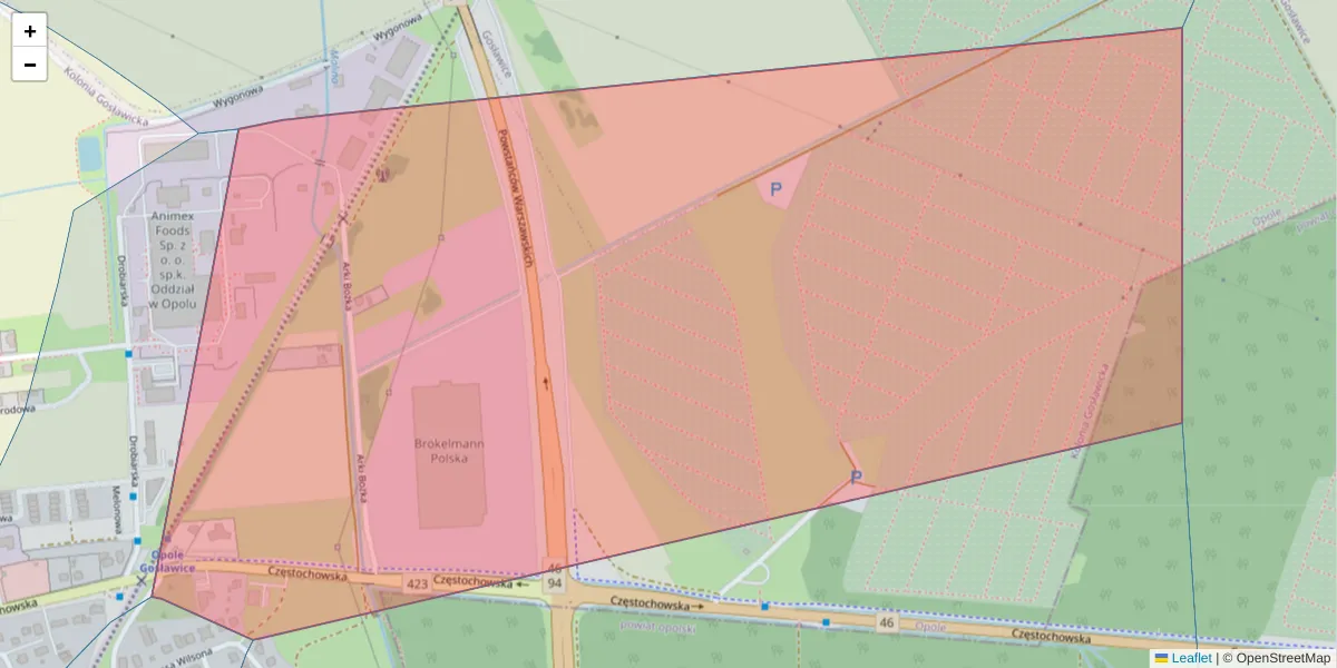 Szczegółowa mapa kodu pocztowego 45-425 z granicami, sąsiednimi kodami pocztowymi i urzędami pocztowymi