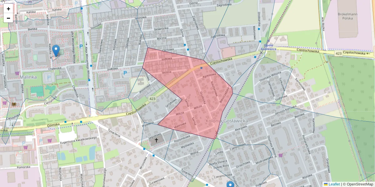 Szczegółowa mapa kodu pocztowego 45-471 z granicami, sąsiednimi kodami pocztowymi i urzędami pocztowymi