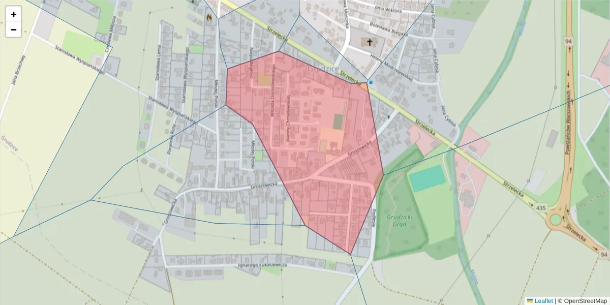 Szczegółowa mapa kodu pocztowego 45-516 z granicami, sąsiednimi kodami pocztowymi i urzędami pocztowymi