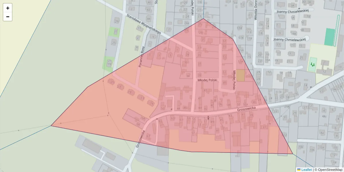 Szczegółowa mapa kodu pocztowego 45-517 z granicami, sąsiednimi kodami pocztowymi i urzędami pocztowymi