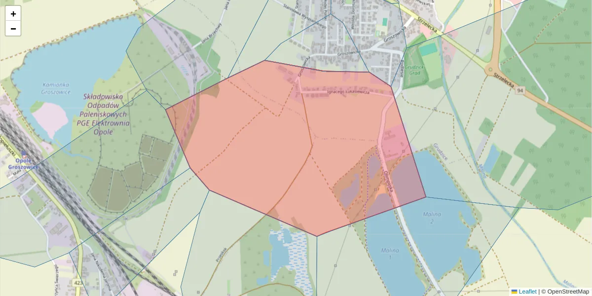 Szczegółowa mapa kodu pocztowego 45-518 z granicami, sąsiednimi kodami pocztowymi i urzędami pocztowymi