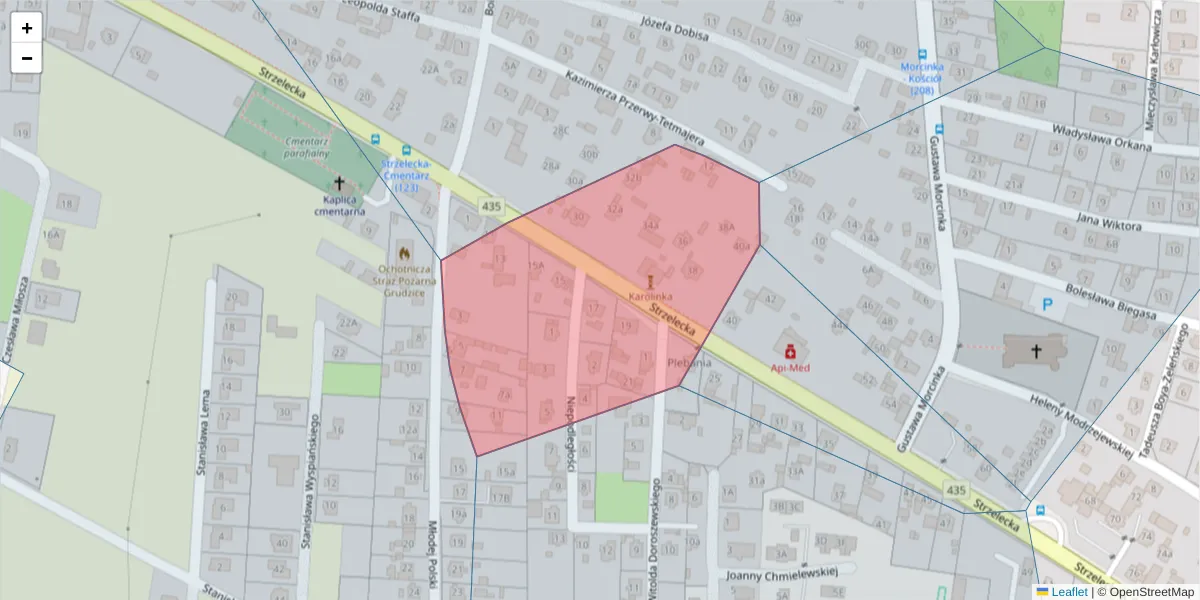 Szczegółowa mapa kodu pocztowego 45-524 z granicami, sąsiednimi kodami pocztowymi i urzędami pocztowymi