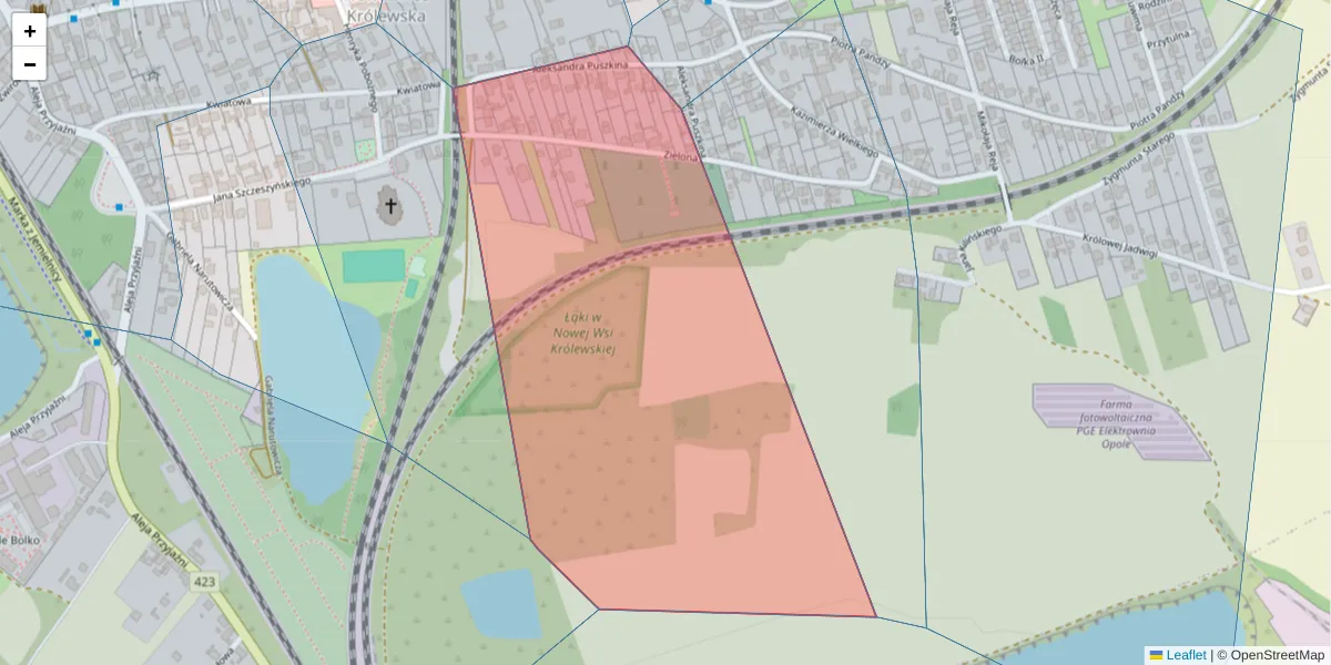Szczegółowa mapa kodu pocztowego 45-554 z granicami, sąsiednimi kodami pocztowymi i urzędami pocztowymi