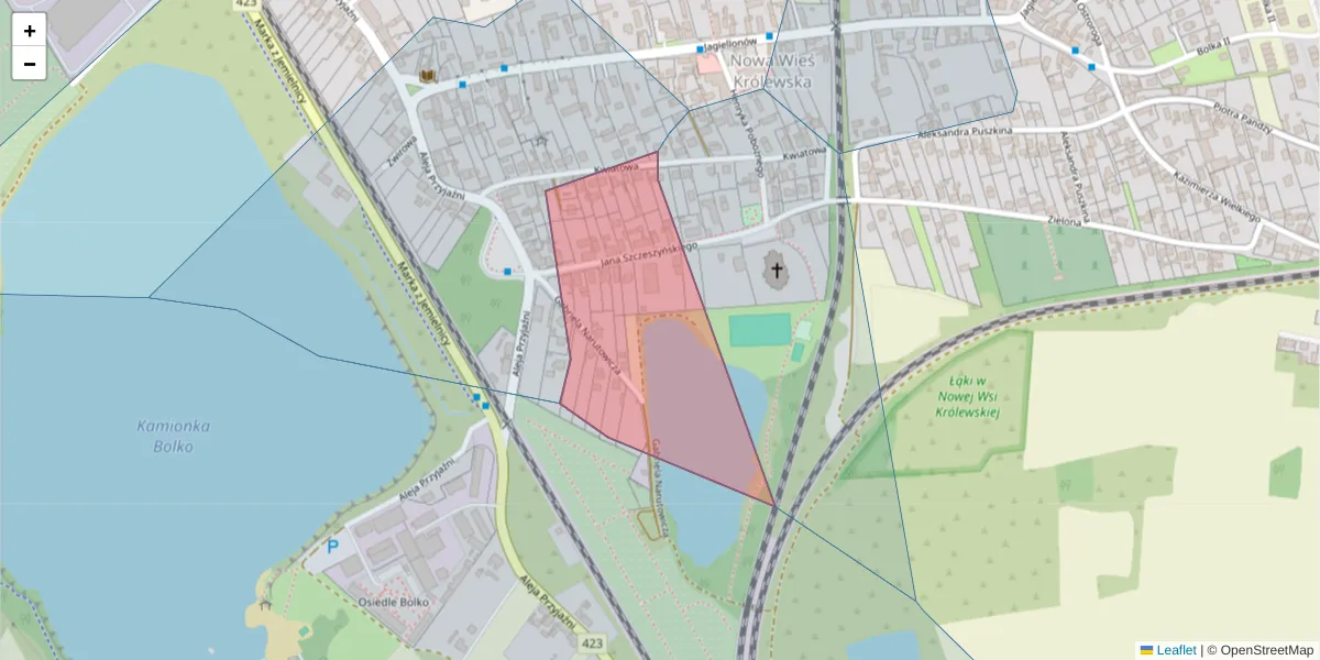 Szczegółowa mapa kodu pocztowego 45-570 z granicami, sąsiednimi kodami pocztowymi i urzędami pocztowymi
