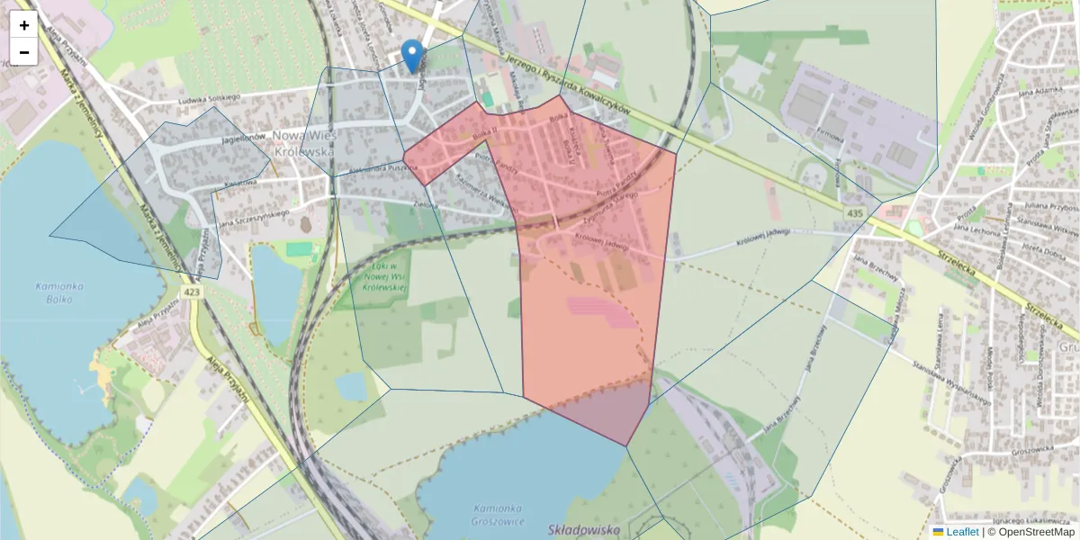 Szczegółowa mapa kodu pocztowego 45-580 z granicami, sąsiednimi kodami pocztowymi i urzędami pocztowymi