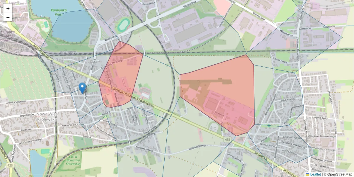 Szczegółowa mapa kodu pocztowego 45-594 z granicami, sąsiednimi kodami pocztowymi i urzędami pocztowymi