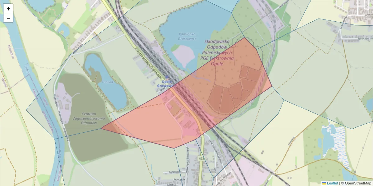 Szczegółowa mapa kodu pocztowego 45-624 z granicami, sąsiednimi kodami pocztowymi i urzędami pocztowymi