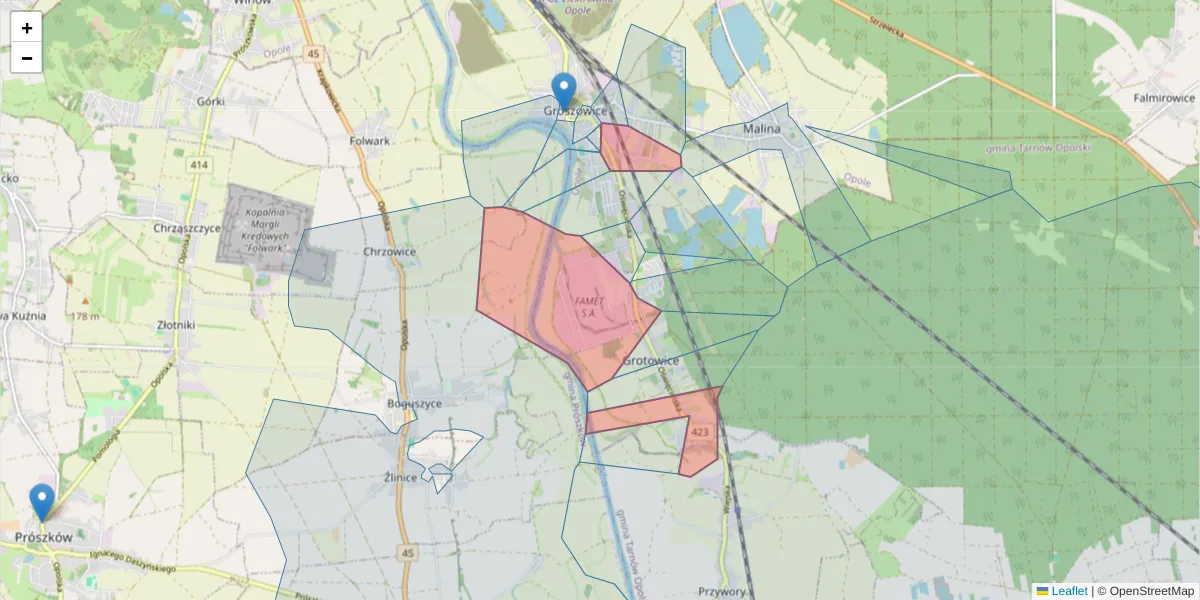 Szczegółowa mapa kodu pocztowego 45-641 z granicami, sąsiednimi kodami pocztowymi i urzędami pocztowymi