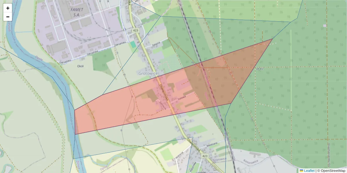 Szczegółowa mapa kodu pocztowego 45-645 z granicami, sąsiednimi kodami pocztowymi i urzędami pocztowymi