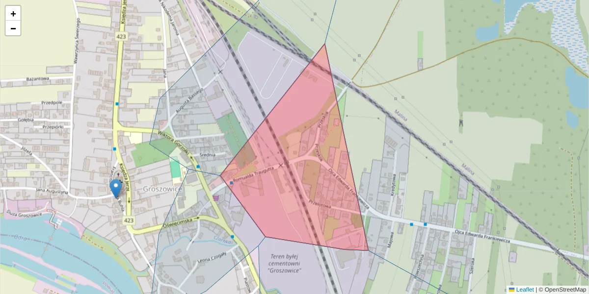 Szczegółowa mapa kodu pocztowego 45-661 z granicami, sąsiednimi kodami pocztowymi i urzędami pocztowymi