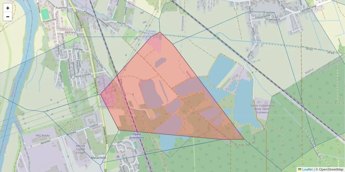 Szczegółowa mapa kodu pocztowego 45-663 z granicami, sąsiednimi kodami pocztowymi i urzędami pocztowymi
