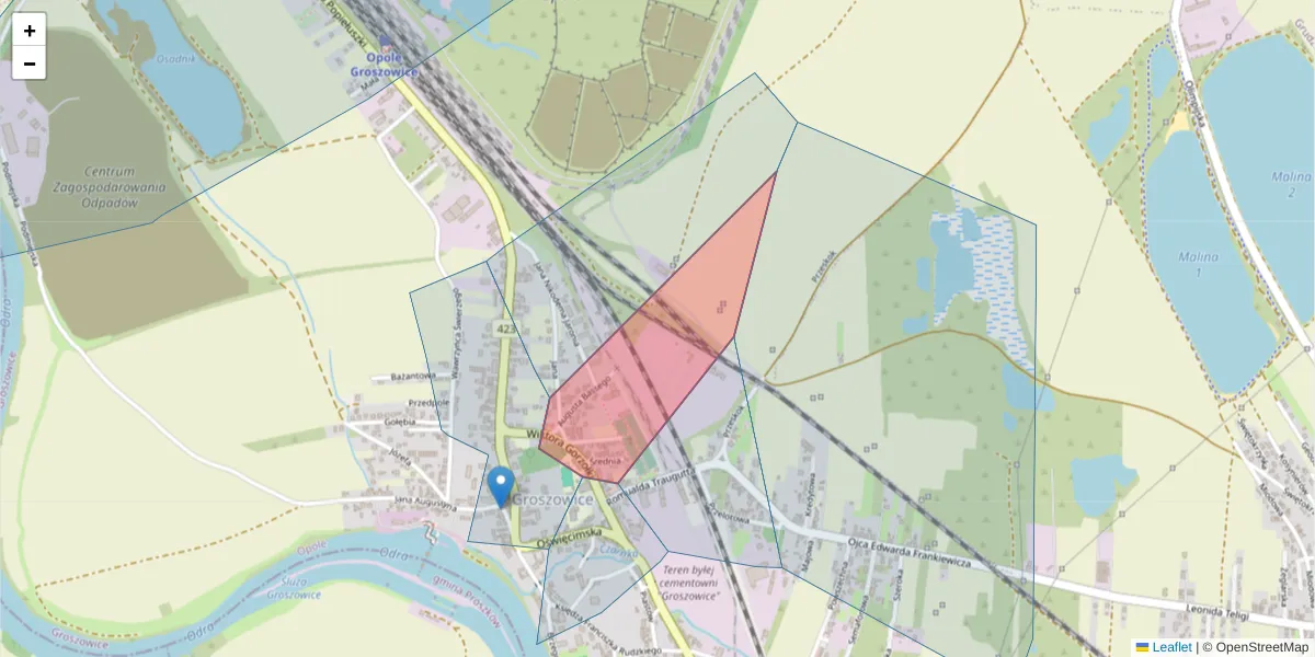 Szczegółowa mapa kodu pocztowego 45-670 z granicami, sąsiednimi kodami pocztowymi i urzędami pocztowymi