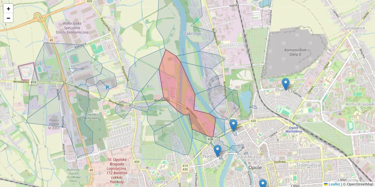 Szczegółowa mapa kodu pocztowego 45-701 z granicami, sąsiednimi kodami pocztowymi i urzędami pocztowymi