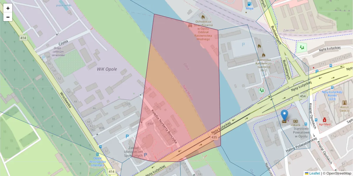 Szczegółowa mapa kodu pocztowego 45-703 z granicami, sąsiednimi kodami pocztowymi i urzędami pocztowymi