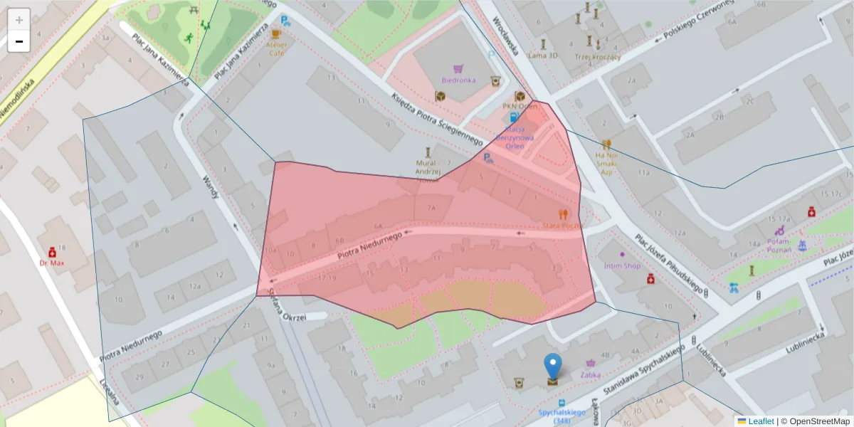 Szczegółowa mapa kodu pocztowego 45-712 z granicami, sąsiednimi kodami pocztowymi i urzędami pocztowymi