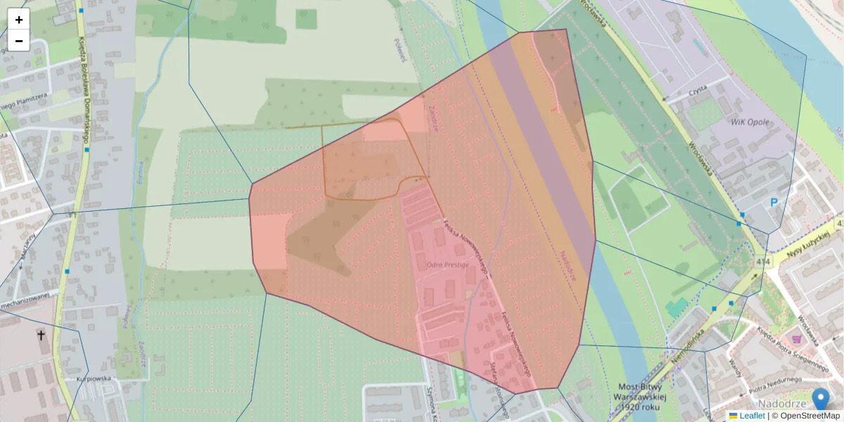 Szczegółowa mapa kodu pocztowego 45-723 z granicami, sąsiednimi kodami pocztowymi i urzędami pocztowymi