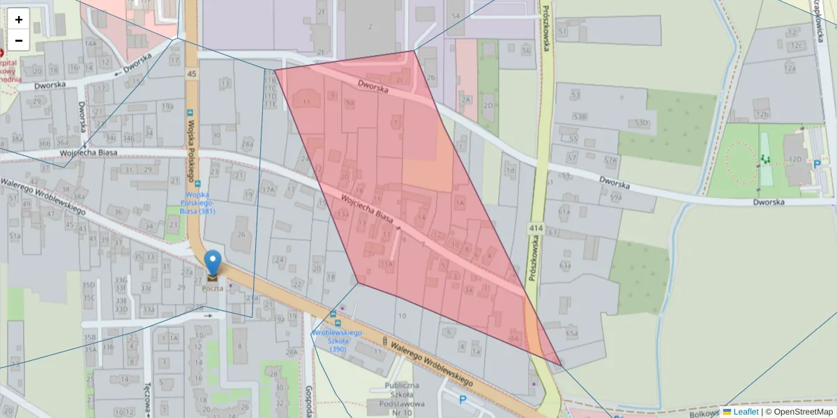Szczegółowa mapa kodu pocztowego 45-751 z granicami, sąsiednimi kodami pocztowymi i urzędami pocztowymi