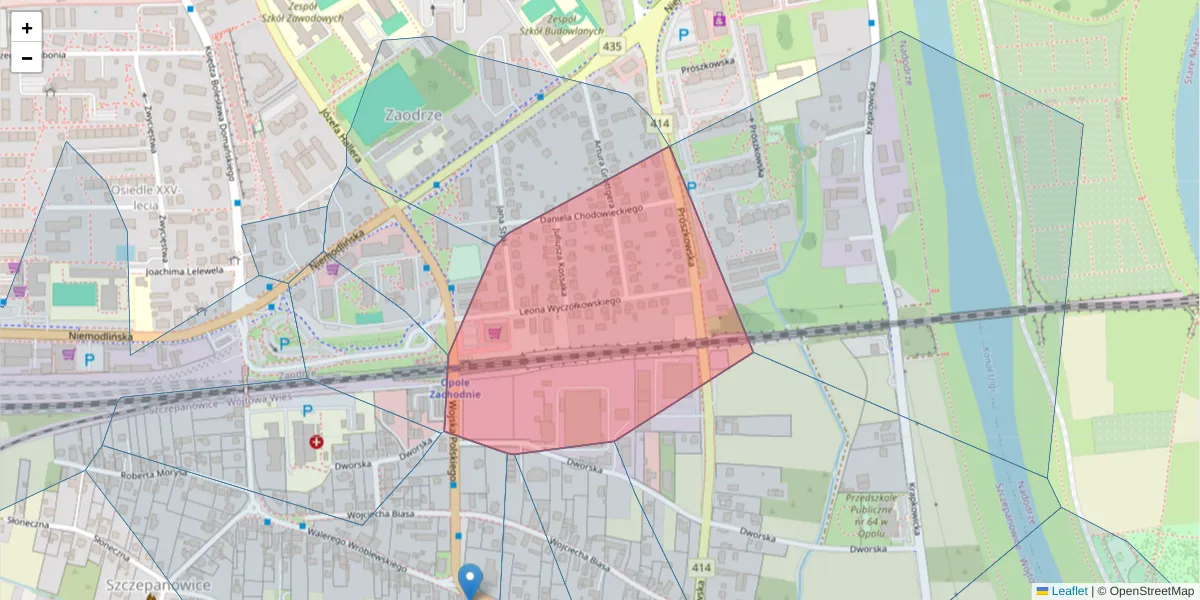 Szczegółowa mapa kodu pocztowego 45-755 z granicami, sąsiednimi kodami pocztowymi i urzędami pocztowymi