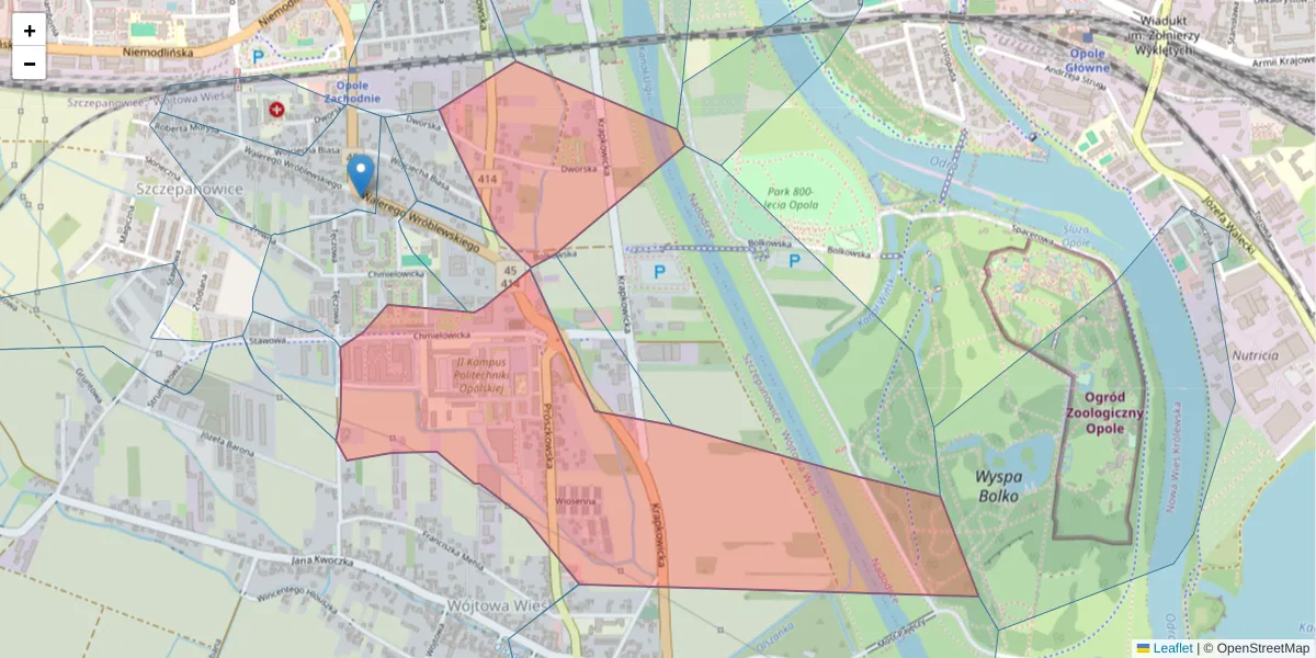 Szczegółowa mapa kodu pocztowego 45-758 z granicami, sąsiednimi kodami pocztowymi i urzędami pocztowymi