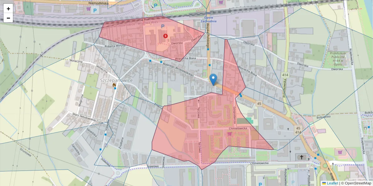 Szczegółowa mapa kodu pocztowego 45-759 z granicami, sąsiednimi kodami pocztowymi i urzędami pocztowymi