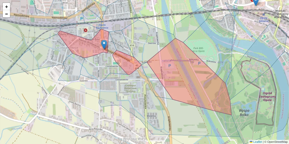 Szczegółowa mapa kodu pocztowego 45-760 z granicami, sąsiednimi kodami pocztowymi i urzędami pocztowymi