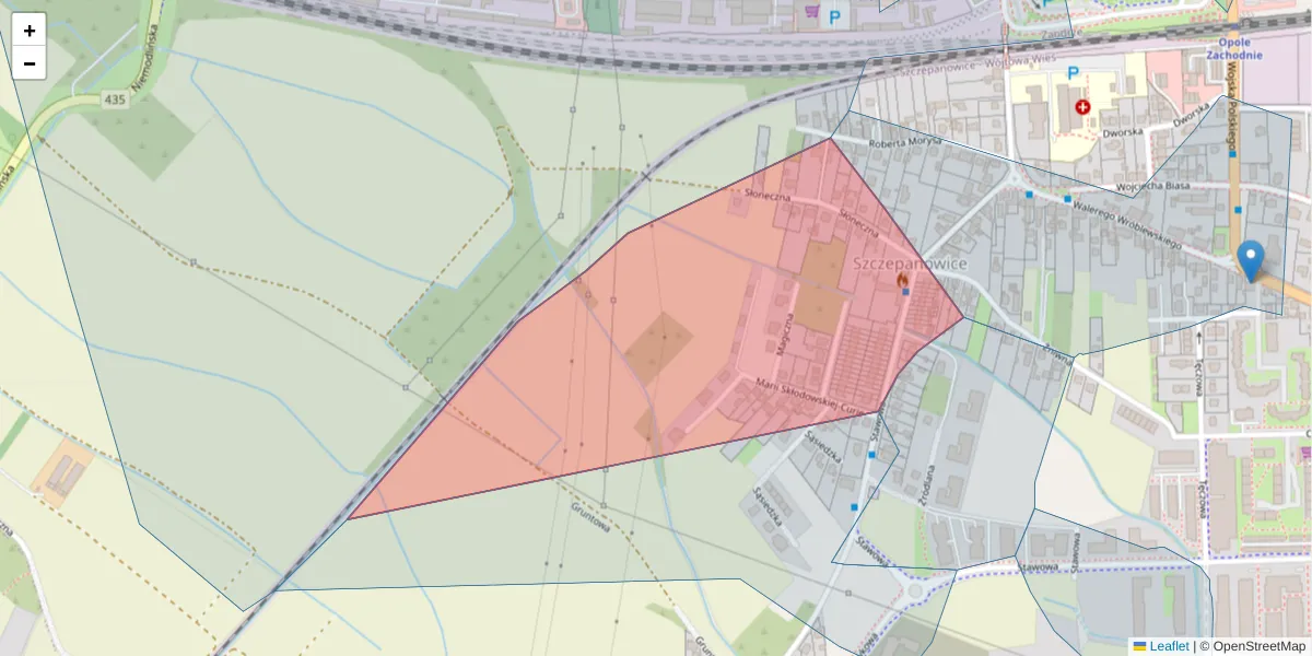 Szczegółowa mapa kodu pocztowego 45-765 z granicami, sąsiednimi kodami pocztowymi i urzędami pocztowymi