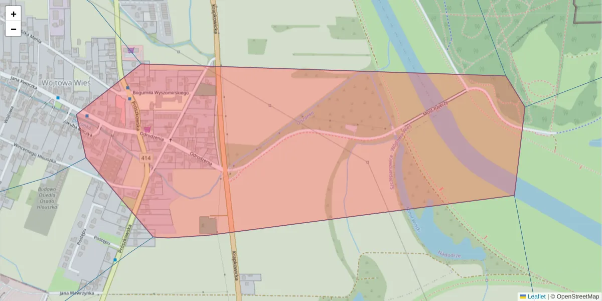 Szczegółowa mapa kodu pocztowego 45-774 z granicami, sąsiednimi kodami pocztowymi i urzędami pocztowymi