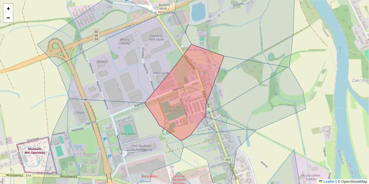 Szczegółowa mapa kodu pocztowego 45-811 z granicami, sąsiednimi kodami pocztowymi i urzędami pocztowymi