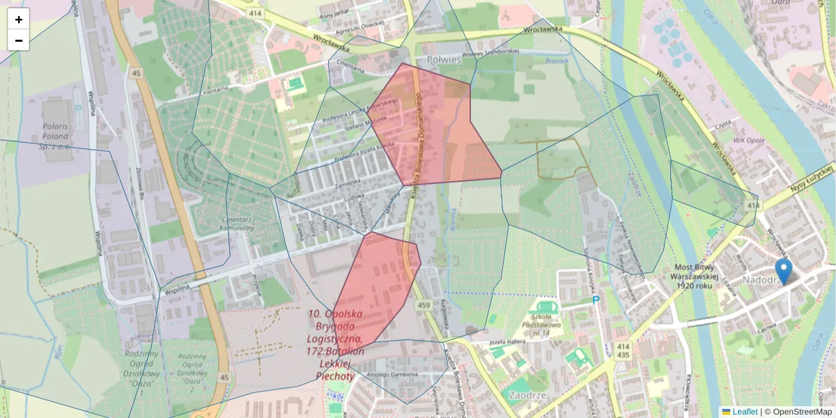 Szczegółowa mapa kodu pocztowego 45-820 z granicami, sąsiednimi kodami pocztowymi i urzędami pocztowymi