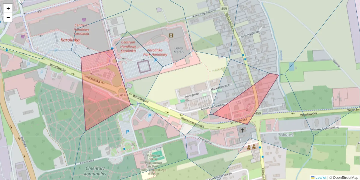 Szczegółowa mapa kodu pocztowego 45-836 z granicami, sąsiednimi kodami pocztowymi i urzędami pocztowymi