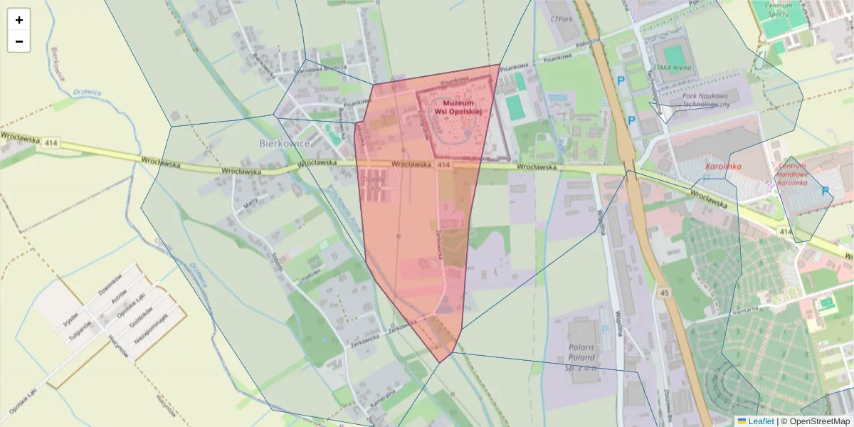 Szczegółowa mapa kodu pocztowego 45-840 z granicami, sąsiednimi kodami pocztowymi i urzędami pocztowymi