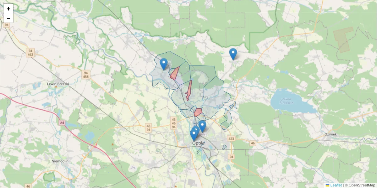 Szczegółowa mapa kodu pocztowego 45-920 z granicami, sąsiednimi kodami pocztowymi i urzędami pocztowymi
