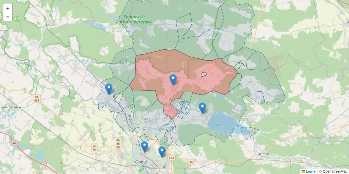 Szczegółowa mapa kodu pocztowego 46-024 z granicami, sąsiednimi kodami pocztowymi i urzędami pocztowymi