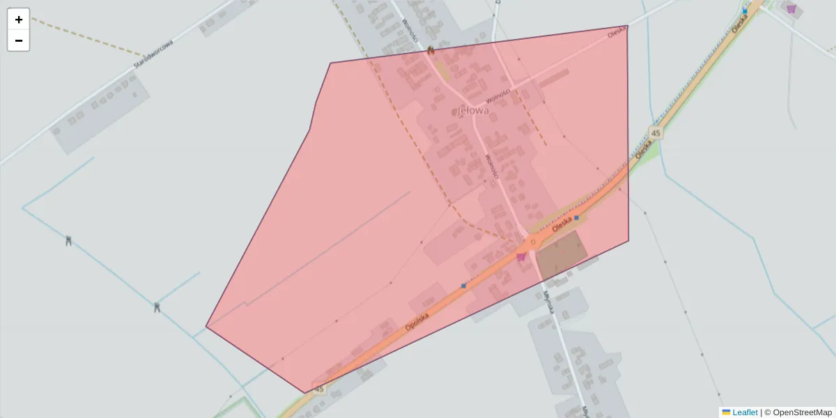 Szczegółowa mapa kodu pocztowego 46-025 z granicami, sąsiednimi kodami pocztowymi i urzędami pocztowymi