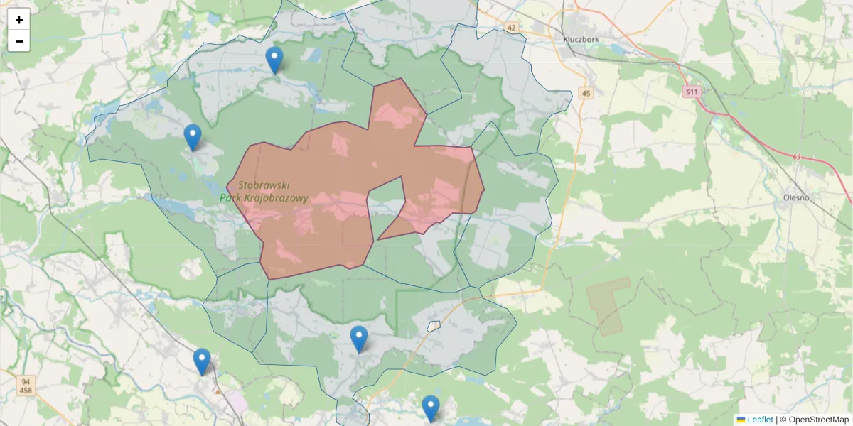 Szczegółowa mapa kodu pocztowego 46-030 z granicami, sąsiednimi kodami pocztowymi i urzędami pocztowymi