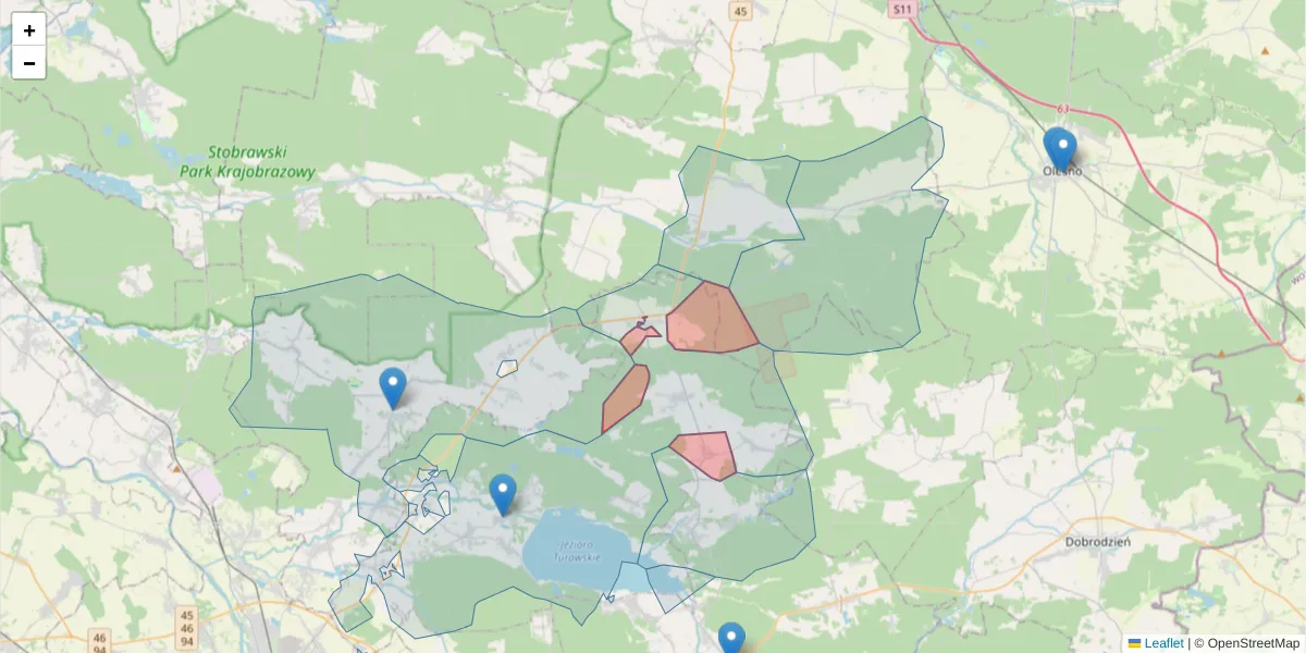 Szczegółowa mapa kodu pocztowego 46-046 z granicami, sąsiednimi kodami pocztowymi i urzędami pocztowymi