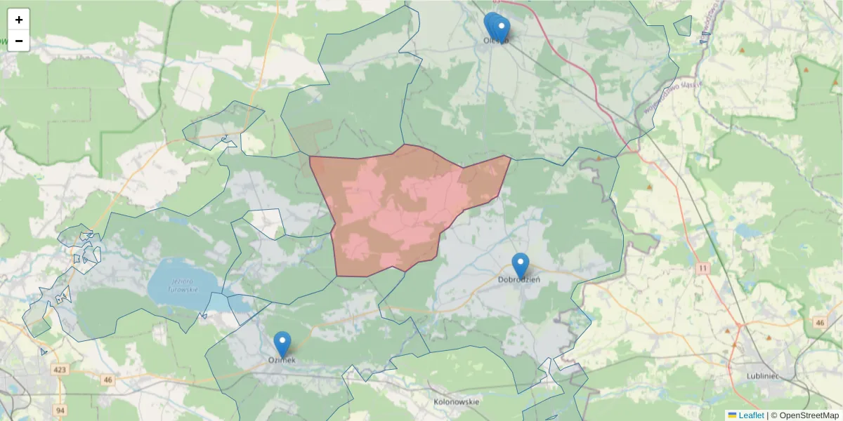 Szczegółowa mapa kodu pocztowego 46-048 z granicami, sąsiednimi kodami pocztowymi i urzędami pocztowymi