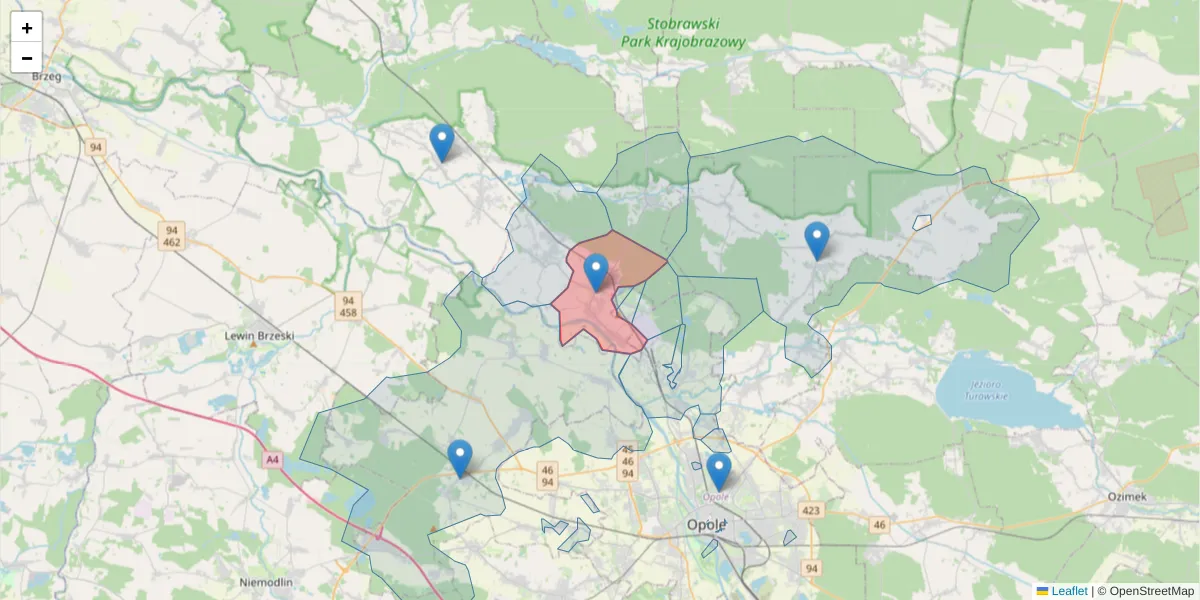 Szczegółowa mapa kodu pocztowego 46-081 z granicami, sąsiednimi kodami pocztowymi i urzędami pocztowymi