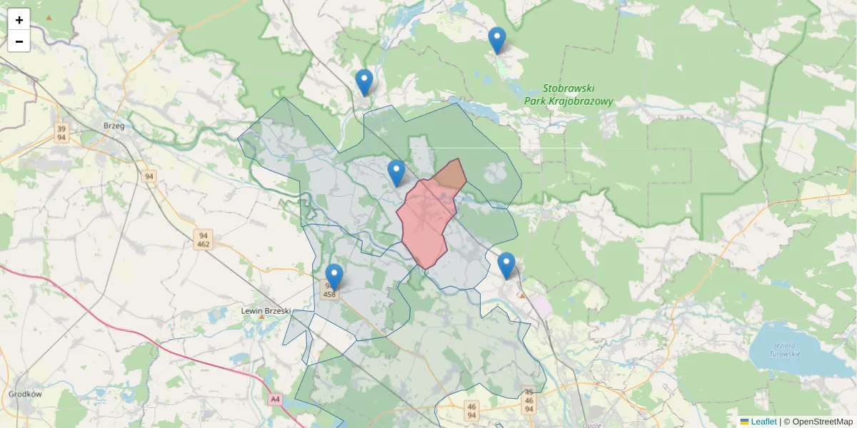Szczegółowa mapa kodu pocztowego 46-083 z granicami, sąsiednimi kodami pocztowymi i urzędami pocztowymi